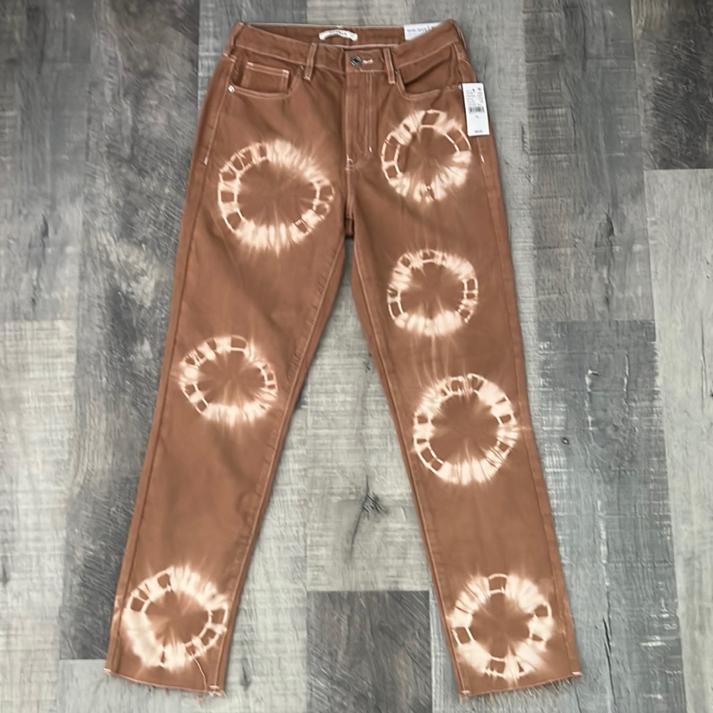 PacSun Womens High Rise Mom Jeans Eco Tan Tie Dye Raw Hem - Size 26